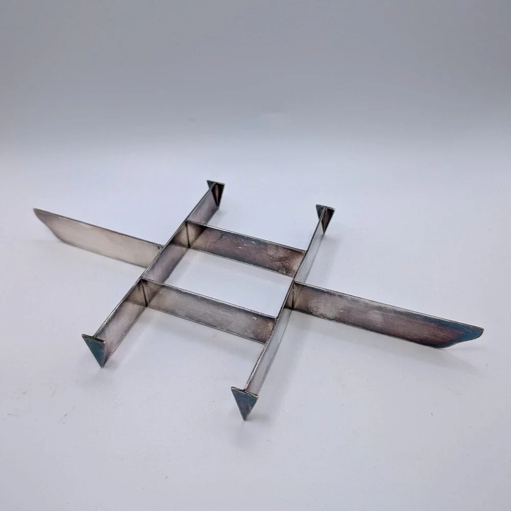 Modernist Silver Plate Trivet Geometric Architectural‎ Grid Tabletop Hot Plate